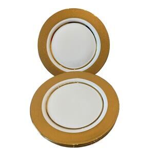 Yedi Metallic Gold Tone Dinner Plates 10.5in Set of 4 Ceramic Holiday Glam